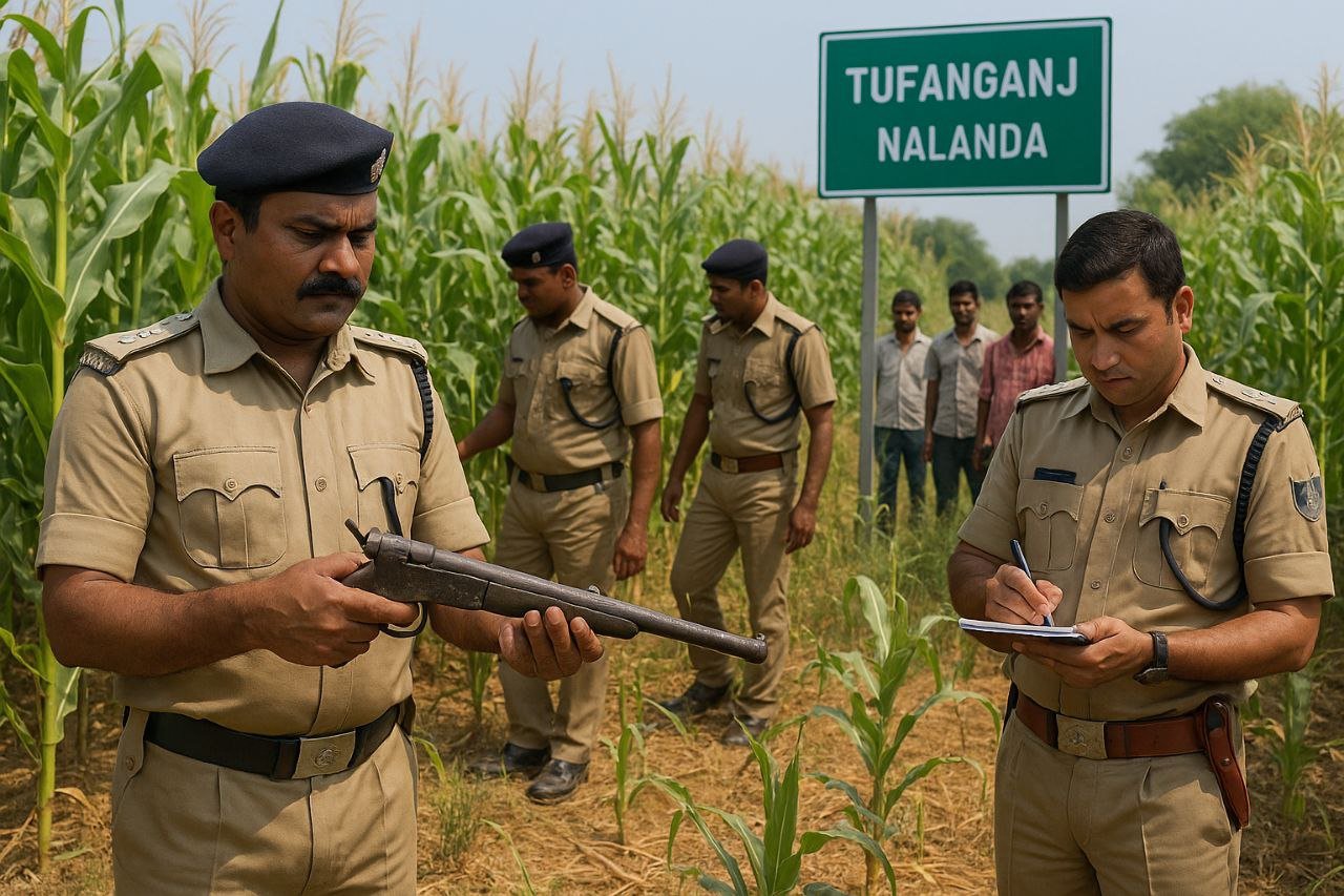 Police recovered three country-made guns and cartridge shells from a corn field