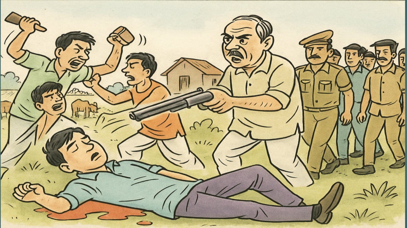 An old dispute over crop grazing took the life of a youth, firing and fighting in Mandach village, one dead, five accused arrested