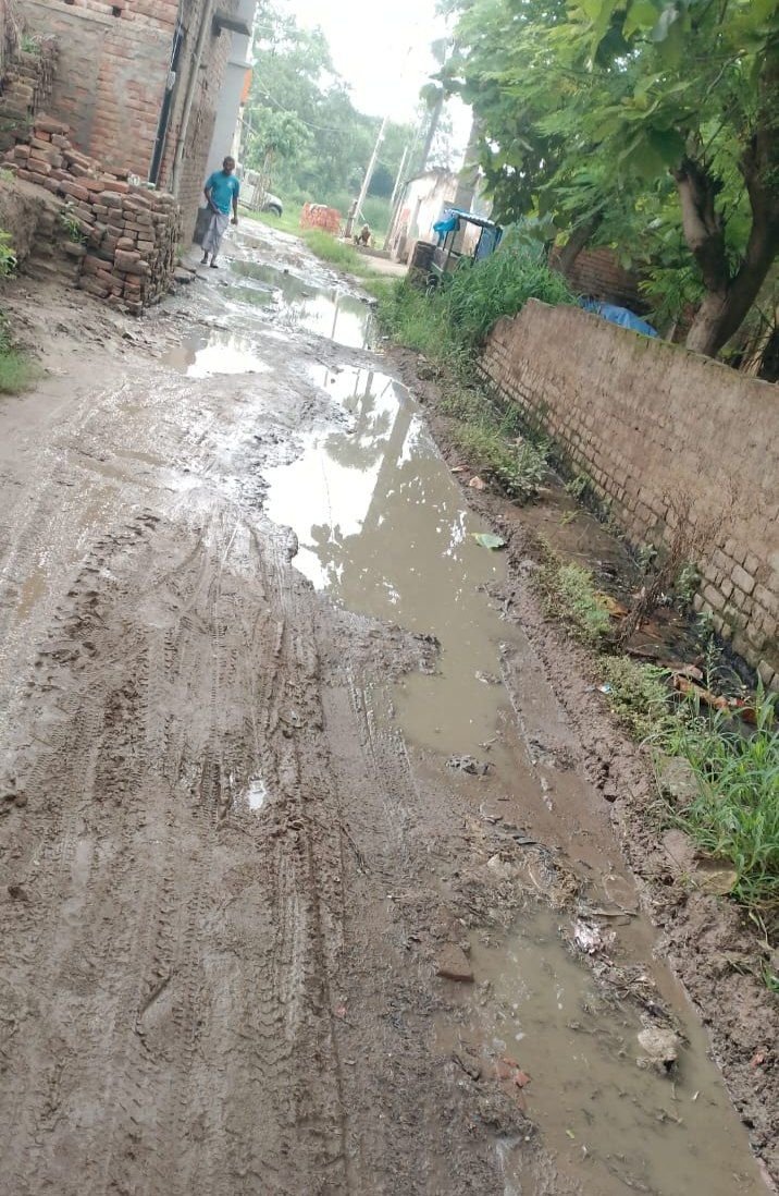 The dilapidated road in Silav's Kadaah Dih has become a pain for the villagers, waiting for repairs for three years