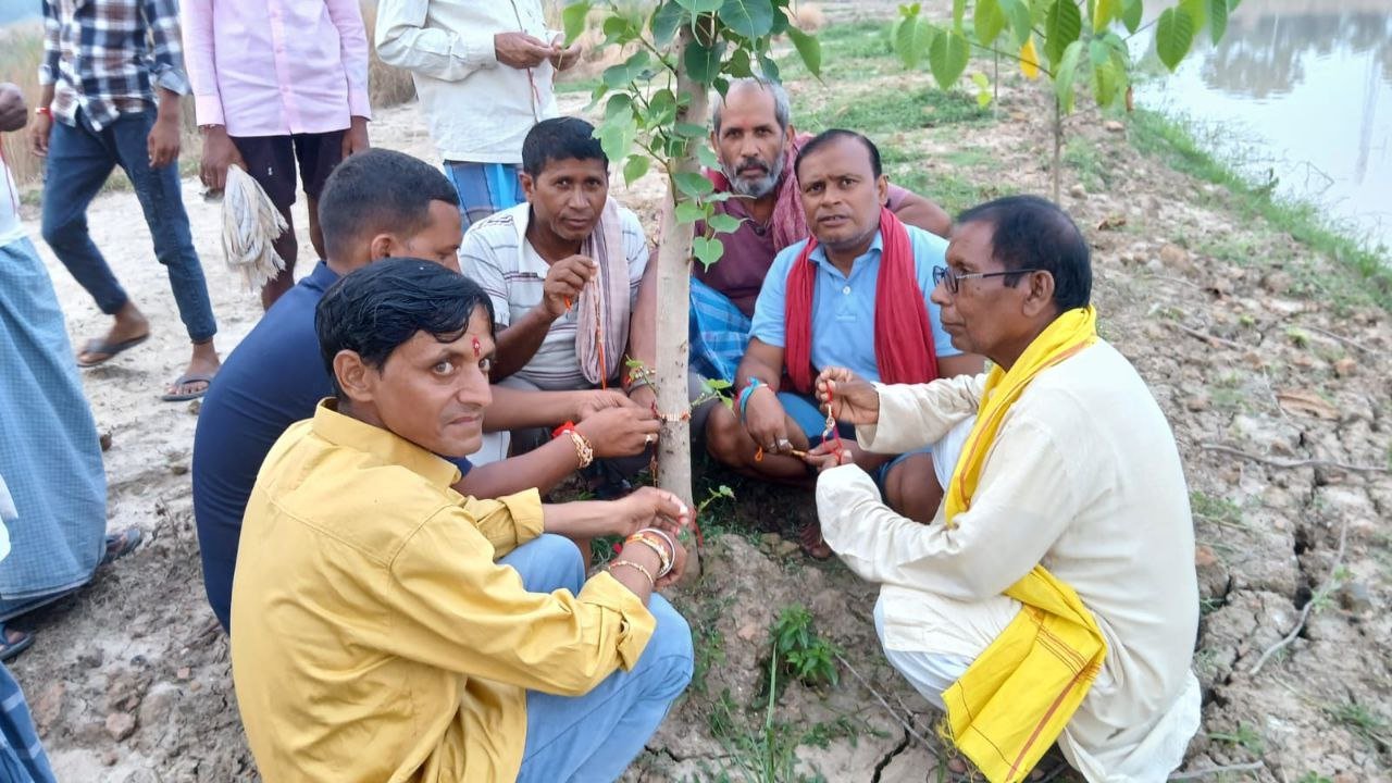 On Rakshabandhan, we tied a protective thread on trees and pledged to protect them