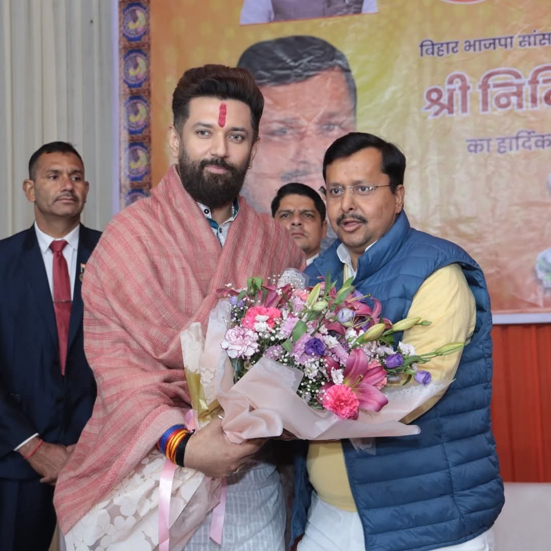Chirag Paswan met Nitin Naveen in New Delhi and congratulated him on becoming the acting national president of BJP.
