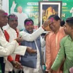 Holi gathering at RJD office; workers spread the message of unity with colours.