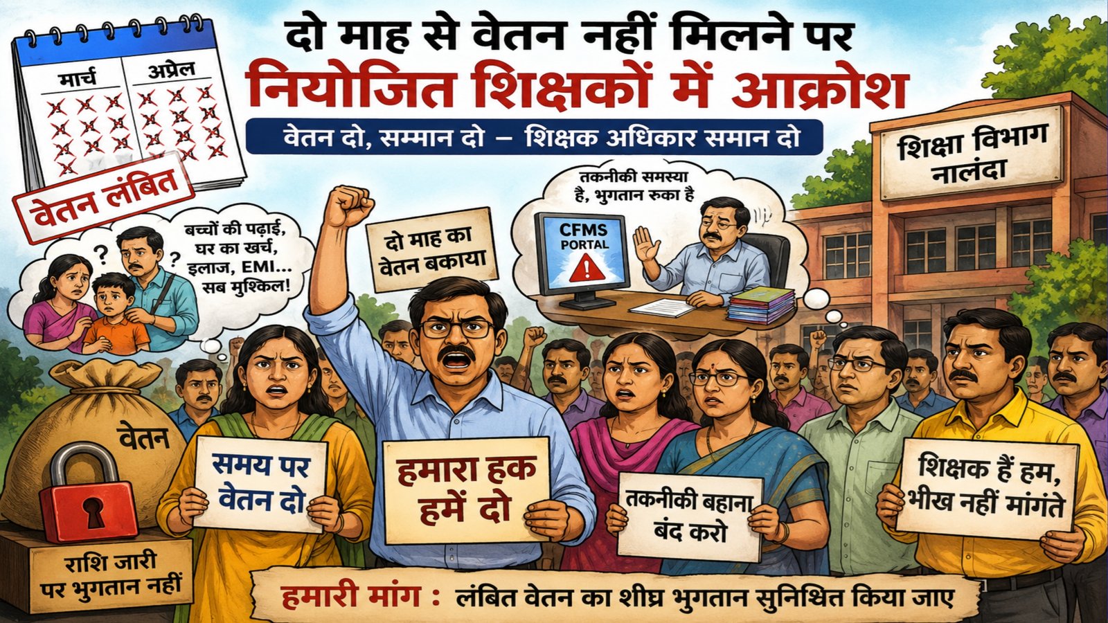 Employed teachers are angry over not receiving their salaries for two months, deepening the financial crisis