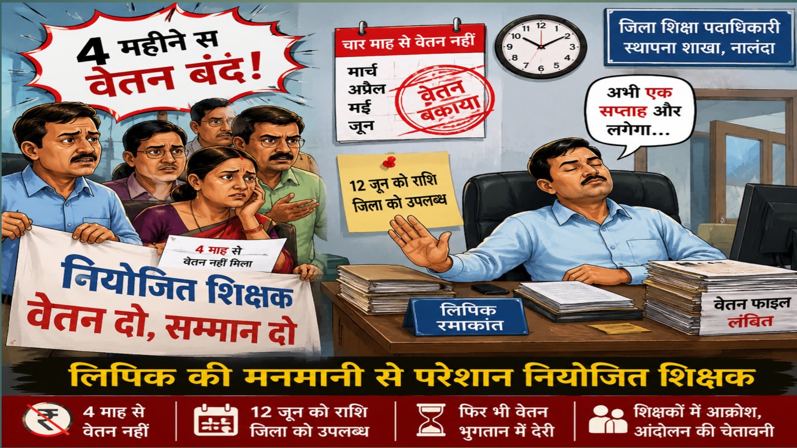Employed teachers have been waiting for their salaries for four months! Teachers' anger erupts over the clerk's arbitrariness, and the Education Department faces serious allegations of corruption.