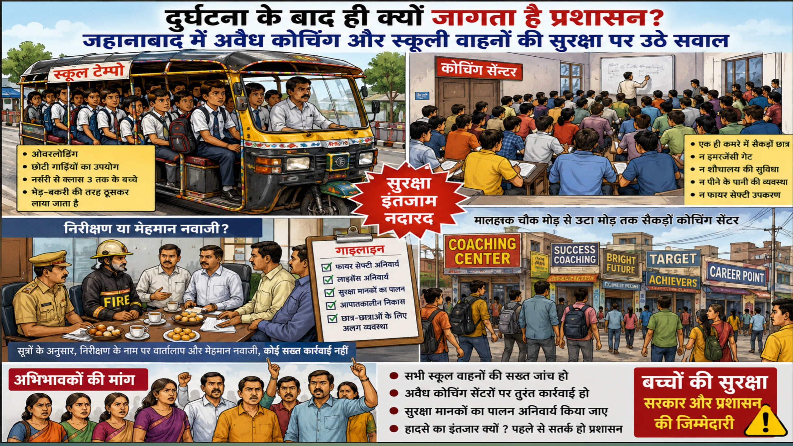 Why does the administration only wake up after an accident? Questions have been raised about the safety of illegal coaching and school vehicles in Jehanabad.
